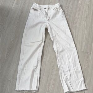 SHEIN Women's Bright White Straight Leg Jeans raw hem size 26